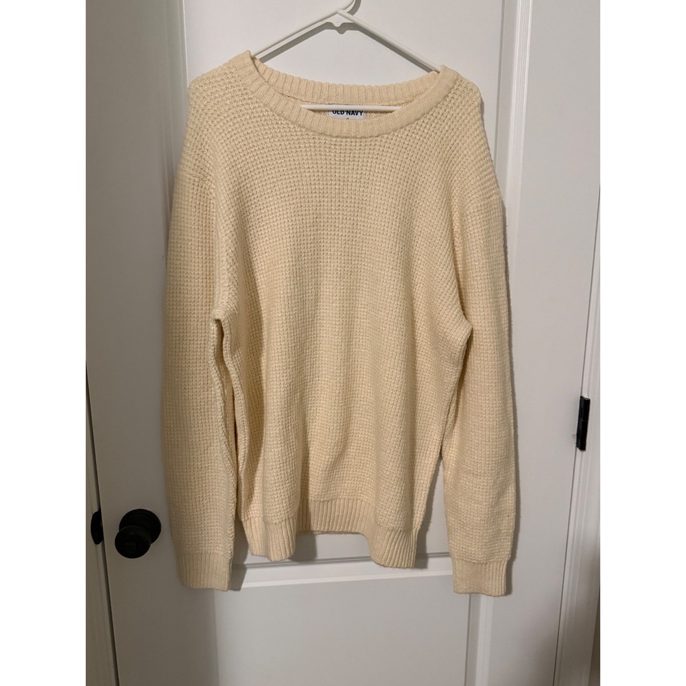 Old‎ Navy Womens Cream Waffle Knit Crewneck Sweater Go-Recycled Medium NEW
